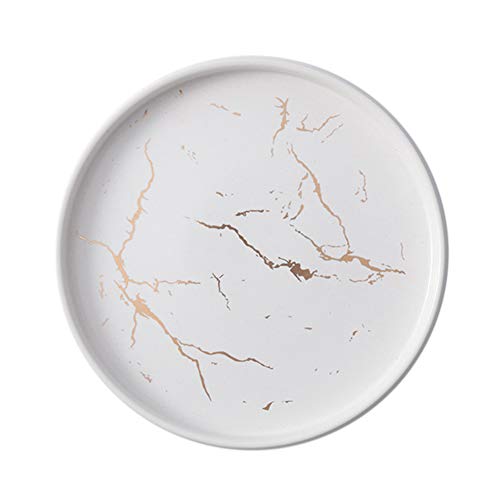 TSQZE Marmor Keramik Dessertteller Tortenteller, Tablett Für Schmuck Snack Steak Dekorieren, Nordischen Stil Rund Serviertablett Frühstücksteller Für Café Bar Restaurant - 20cm(Weiß) von TSQZE