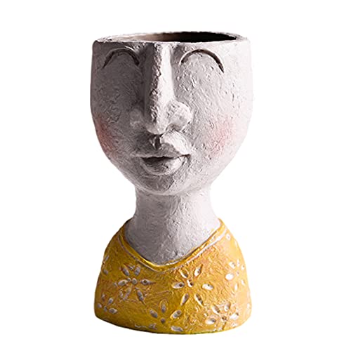 TSQZE Topf Gesicht Kopf Keramik Gesicht Deko, 15 cm Cartoon Blumentopf Moderne Gesichts Blumentopf Gesicht Pflanzer Für Drinnen Und Draußen, Büro, Gart Und Home Deko (Gelb) von TSQZE
