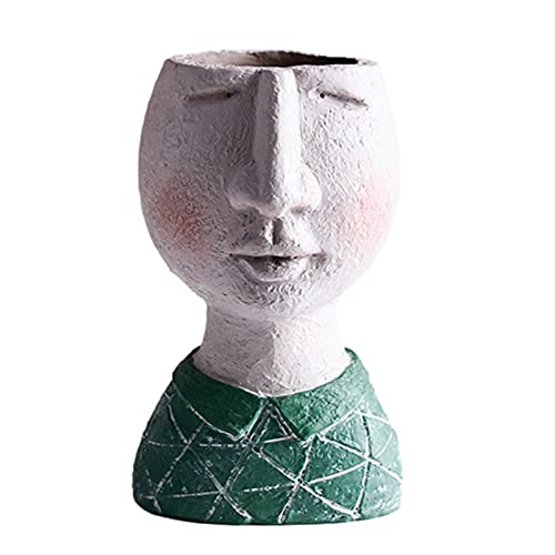 TSQZE Topf Gesicht Kopf Keramik Gesicht Deko, 15 cm Cartoon Blumentopf Moderne Gesichts Blumentopf Gesicht Pflanzer Für Draußen, Büro, Gart Und Home Deko (Grün) von TSQZE