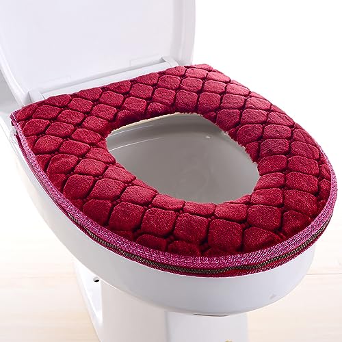 TSQZE WC-Sitzbezug Plüsch Toilettensitzbezug, Universal Verdicken Toilettensitzabdeckung Kissen Pads, Waschbar WC-Sitzwärmer WC Sitz Pad, Wiederverwendbar Warm WC-Sitz Matte Mit Reißverschluss von TSQZE