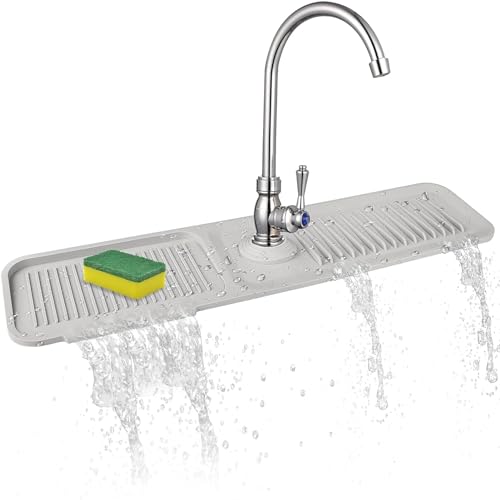 TSQZE Wasserhahn Matte Wasserhahn Spritzschutz Wasserhahn Spüle Spritzschutz, Abtropfmatte Silikon Wasserhahn, Für Küche Und Badezimmer Arbeitsplatte Schützen (Light Gray,61cm) von TSQZE