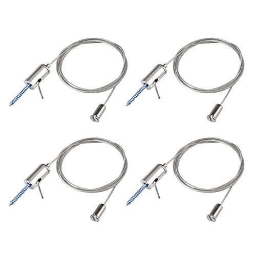 TSSS 4er-Set Einstellbare Seilabhängung Lampenaufhängung Einbauset Stahl #45 Kabel Set 1.5mm x1m Hängende Ketten Einbaukit Befestigungsmaterial für LED Panel Lampe Aquarien Licht, Zubehör inklusive von TSSS