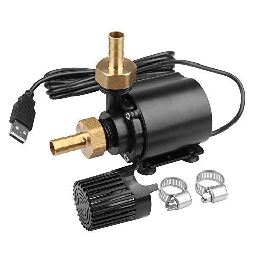 TSSS USB‑Tauchpumpe 4 W, 500 l/h, max. Förderhöhe 1,5 m, 150 cm Kabel, bürstenlos, Wasserpumpe Klein inkl. 2 Messingdüsen (10 mm), für Aquarium/Zimmerbrunnen, nicht selbstansaugend von TSSS