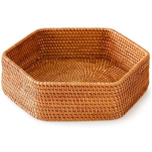 6-eckiger Dekokorb aus geflochtenem Rattan-Geflecht für Couchtisch Dekor oder Wohnzimmer und Badezimmer - 25 x 5 cm von TSTSM