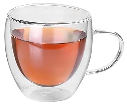 TSTSM 2er Set Doppelwandige Design Glas Tee-Kaffeetasse mit Griffen, Klarglasbecher für heiße & kalte Getränke (450ml)-260ml von TSTSM