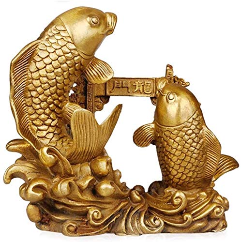 TSTSM Feng Shui Doppelkarpfen Drachen Tür Statue Messing Wohnkultur Geschenk Fisch Statue Glück Jinbao Goldener Drachenfisch-M von TSTSM