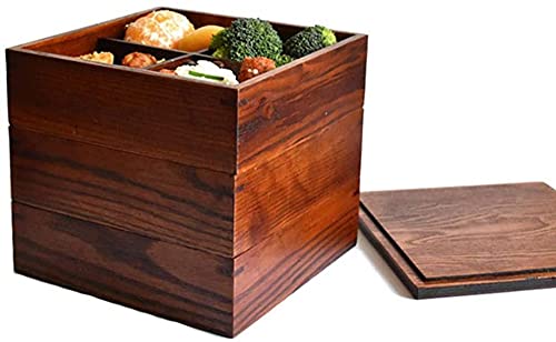 TSTSM Holz-Bento-Lunchbox, traditioneller doppellagiger stapelbarer Lebensmittelbehälter, Picknick-Sushi-Box von TSTSM