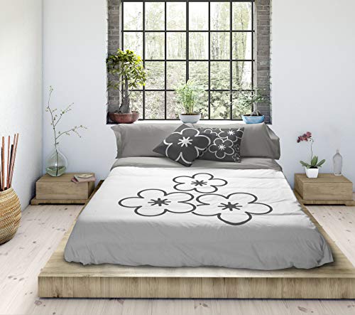 TSUKI Daisy Bettbezug, Baumwolle, Weiß, Grau, für 180 cm Bett von TSUKI