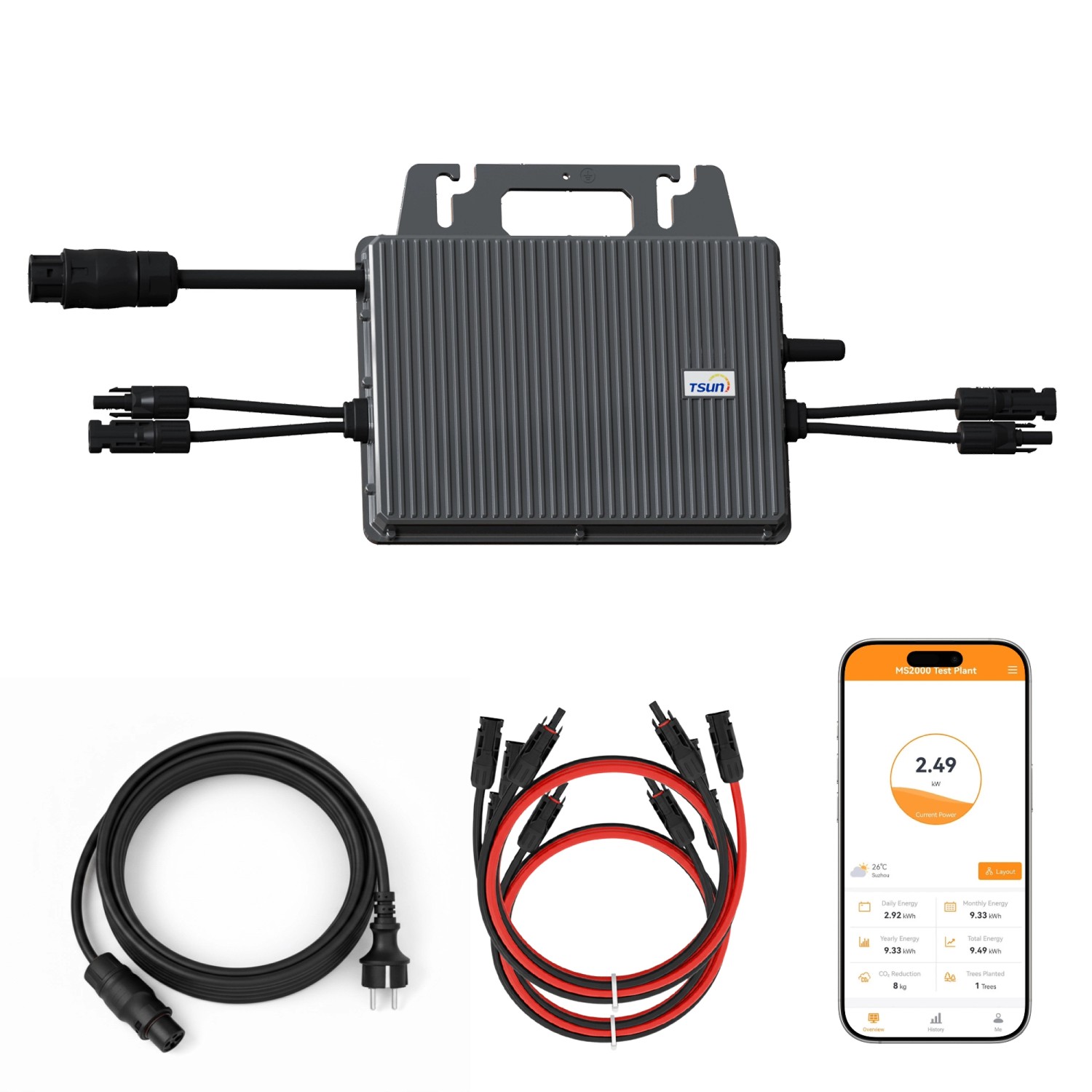 TSUN Mikro-Wechselrichter 800 W TSOL-MS800 für Balkonkraftwerk 2 MPPT mit WIFI inkl. 5 m Anschlusskabel & 4x 1m Solar-Verlängerungen Micro Inverter TSUN Mikro-Wechselrichter 800 W TSOL-MS800 für Balkonkraftwerk 2 MPPT mit WIFI inkl. 5 m Anschlusskabel & 4x 1m Solar-Verlängerungen Micro Inverter von TSUN