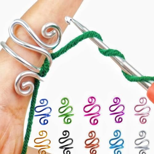 TSUOUKL 10er Set Häkelringe für Finger - Hochwertige Strickringe mit Fadenführer für Handarbeit, DIY, Häkeln & Stricken | Rutschfeste Metallringe Strickfingerhut von TSUOUKL