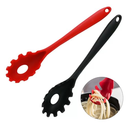 TSUOUKL 2 Stück Spaghettilöffel, Silikon Spaghettilöffel Set, Pastagabel, Pastalöffel Silikon, Hitzebeständiger Nudellöffel Zum Kochen,Spaghettilöffelheber von TSUOUKL