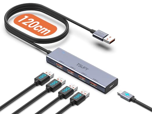 TSUPY USB Hub 3.2 Gen 2, USB 3.2 Hub 10Gbps mit 4 USB-A Anschlüssen, Aluminium Datenhub mit 120cm Kabel kompatibel für Laptops, Desktops PC, Xbox und Mac usw. von TSUPY