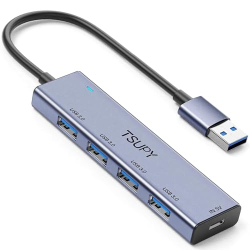 TSUPY USB Hub 3.0, Verteiler Splitter auf 4 USB 3.0 Ports, Aluminium USB Mehrfachstecker für PC, Laptop, MacBook, PS4/PS5, Xbox usw. von TSUPY