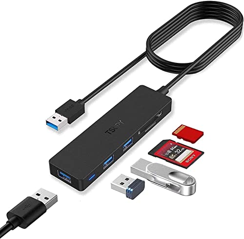 TSUPY USB Hub 3.0 1.2m Kabel 5 in 1, USB Adapter auf 3 USB 3.0 verlängerung + SD TF Kartenleser für Ihre Laptop PC usw von TSUPY