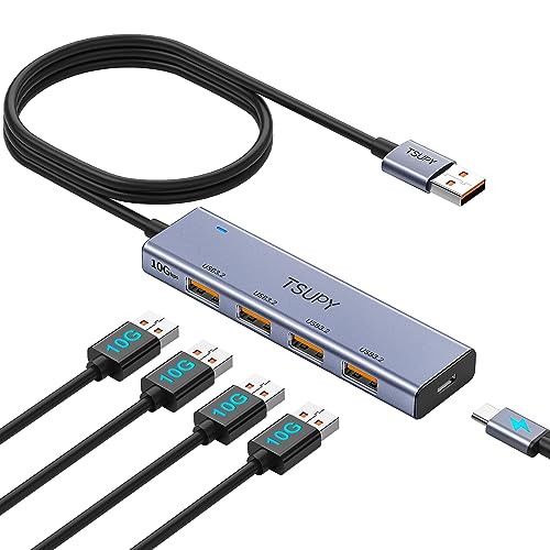 USB Hub 3.2 Gen 2, TSUPY USB Hub 10Gbps USB Verteiler mit 120cm Kabel kompatibel für Laptops, Desktops PC, Xbox und Mac usw. von TSUPY