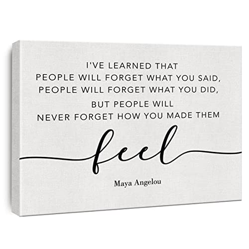 Inspirierendes Leinwandbild mit Zitat "Maya Angelou", Zitat "I've Learned That People Will Never Forget How You Made Them Feel", gerahmtes Gemälde von TSUYAWU