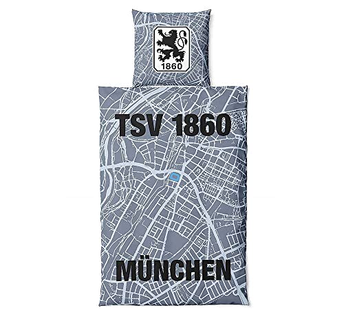 TSV 1860 München Bettwäsche ** Map ** 2teilig, Reißverschluss, 135 x 200 cm, 80 x 80 cm, 100% Baumwolle von TSV 1860 München