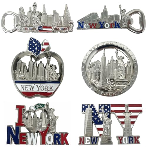 Kühlschrankmagnete, Motiv: New York, Souvenir, Empire State Building, Skylines, Freiheitsstatue, Brooklyn Bridge, The Big Apple, USA-Flagge, Flaschenöffner, 6 Stück Kühlschrankmagnete, Motiv: New York, Souvenir, Empire State Building, Skylines, Freiheitsstatue, Brooklyn Bridge, The Big Apple, USA-Flagge, Flaschenöffner, 6 Stück von TSY TOOL