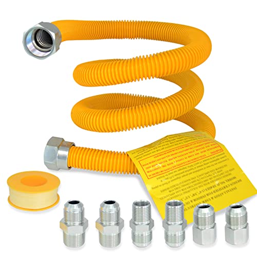 TT FLEX Gasanschluss Kit, Gasschlauch Gasleitung für Gasdurchlauferhitzer, Herd, Trockner, 48 Zoll Edelstahl mit Gelb Beschichtet von TT FLEX