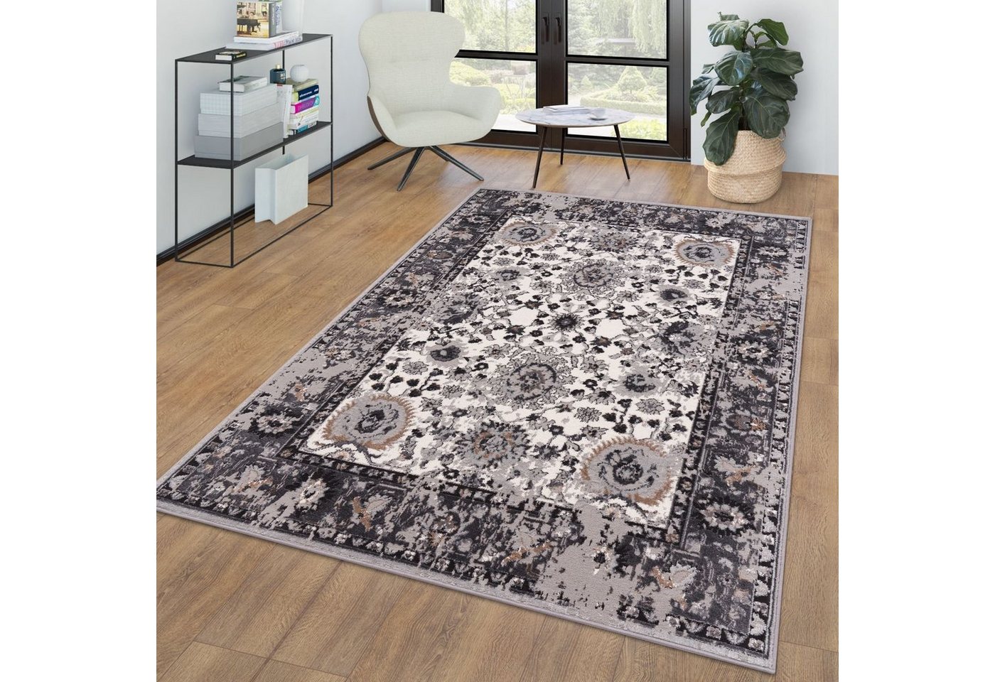 Teppich Wohnzimmer Teppich Kurzflor Modern Mit Umrandung, TT Home, Läufer, Höhe: 12 mm von TT Home