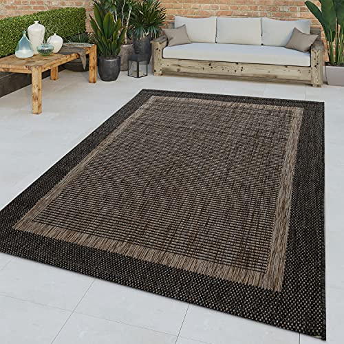 Flachgewebter In-& Outdoor Teppich Orientalisches Muster Bordüre Anthrazit Trend, Größe:60x100 cm von TT Home