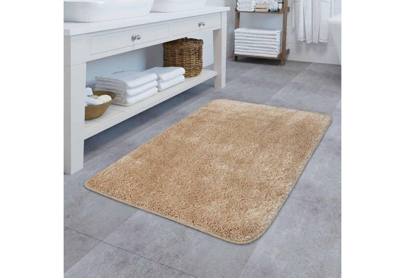 Badematte Hochflor Badematte Einfarbig Moderner Rutschfester Badezimmerteppich TT Home, Höhe 25 mm, 100% Polyester, Läufer von TT Home