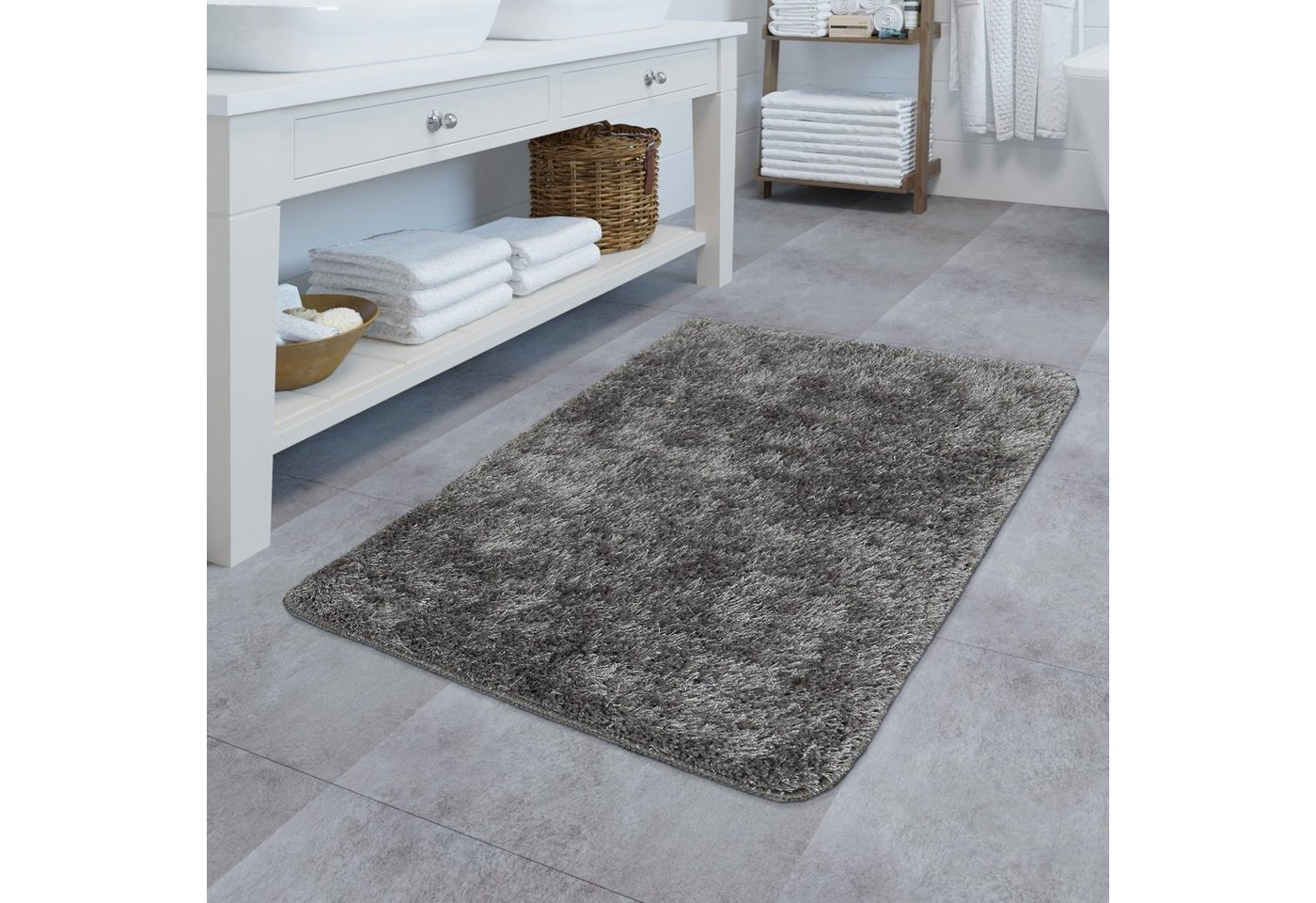 Badematte Hochflor Badematte Einfarbig Moderner Rutschfester Badezimmerteppich TT Home, Höhe 25 mm, 100% Polyester, Läufer von TT Home