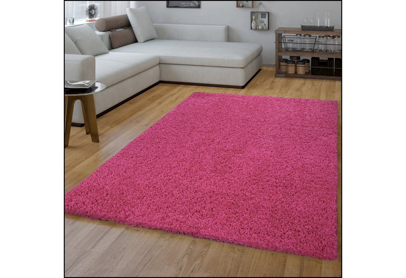 Hochflor-Teppich Hochflor Shaggy Teppich Preishammer Uni Einfarbig in Pink Fuchsia Modern, TT Home, rechteckig, Höhe: 34 mm von TT Home