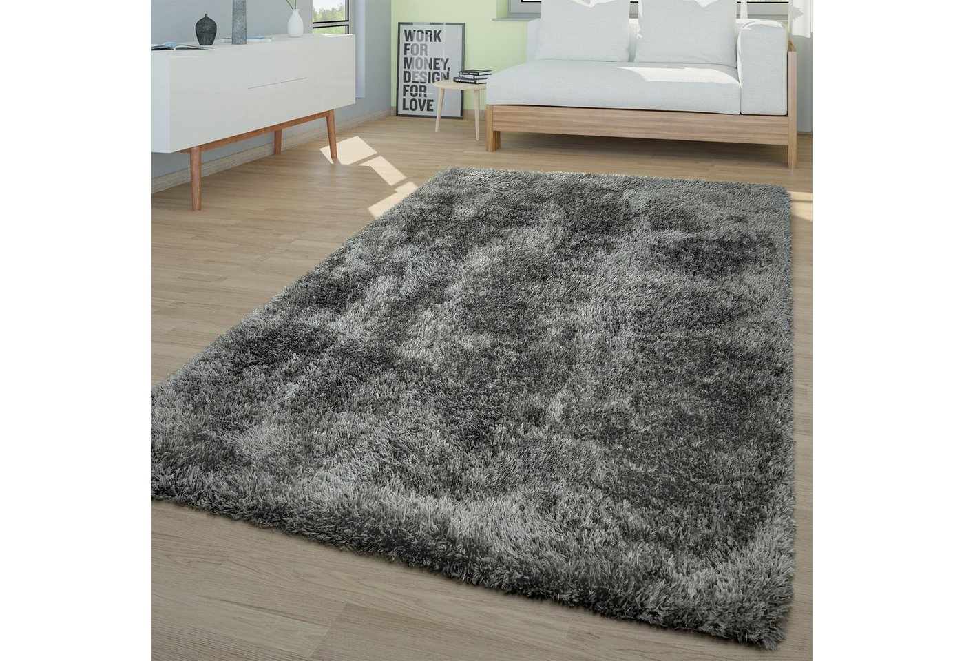 Hochflor-Teppich Waschbarer Hochflor Teppich Shaggy Flokati Look, TT Home, Läufer, Höhe: 44 mm von TT Home