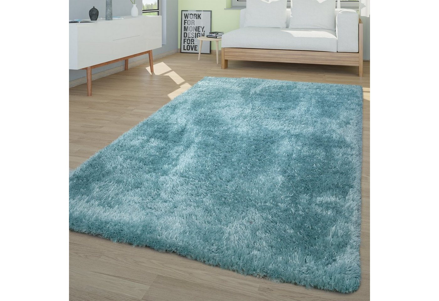 Hochflor-Teppich Waschbarer Hochflor Teppich Shaggy Flokati Look, TT Home, Läufer, Höhe: 44 mm von TT Home