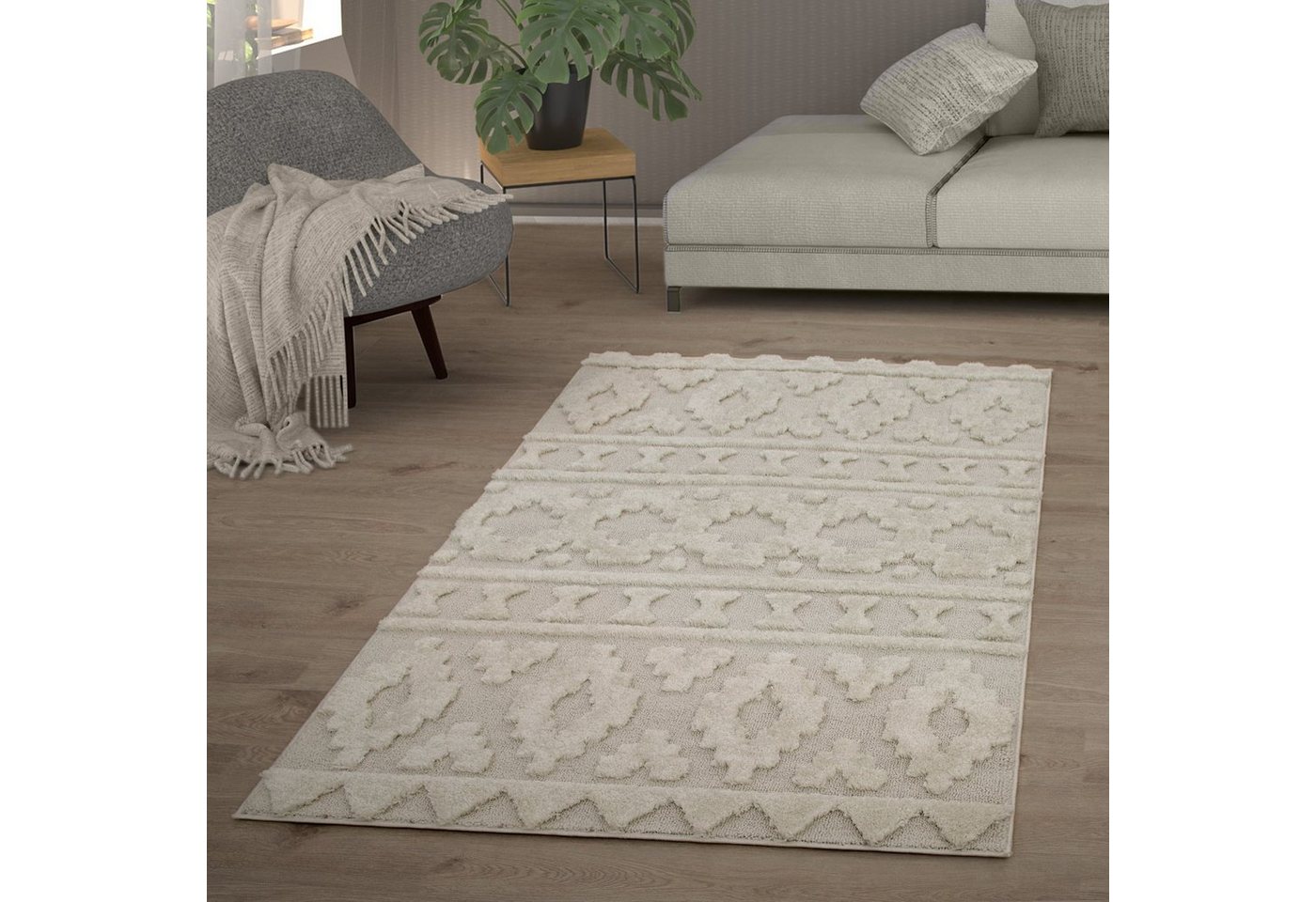 Hochflor-Teppich Wohnzimmer Teppich Hochflor Langflor Schlafzimmer Boho, TT Home, Läufer, Höhe: 34 mm von TT Home