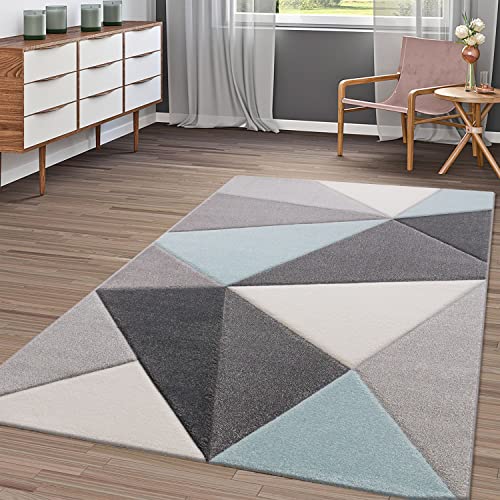 TT Home Modern Kurzflor Teppich Wohnzimmer Konturenschnitt Dreieck Design Pastell Türkis, Größe:160x230 cm TT Home Modern Kurzflor Teppich Wohnzimmer Konturenschnitt Dreieck Design Pastell Türkis, Größe:160x230 cm von TT Home