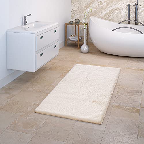 TT Home Badematte Badezimmerteppich Duschvorleger Weich Einfarbiges Muster, Farbe: Beige Creme, Größe:80x150 cm von TT Home