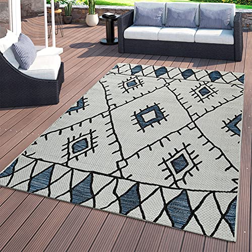 TT Home Flachgewebter In- & Outdoor Teppich Ethno Abstraktes Geometrisches Design Blau, Größe:80x150 cm von TT Home