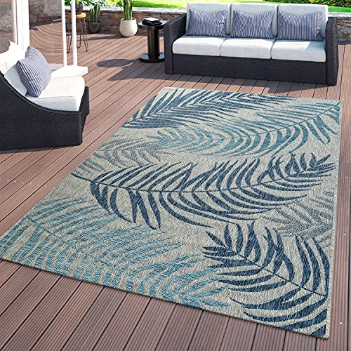 TT Home Flachgewebter In- & Outdoor Teppich Florales Design Konturenschnitt Blau Modern, Größe:160x220 cm von TT Home