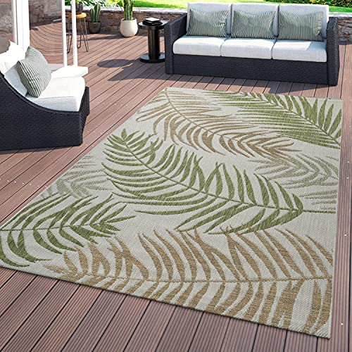 TT Home Flachgewebter In- & Outdoor Teppich Florales Design Konturenschnitt Grün Modern, Größe:120x160 cm von TT Home