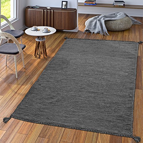 TT Home Handwebteppich Wohnzimmer Natur Webteppich Kelim Modern Baumwolle In Grau, Größe:240x340 cm von TT Home