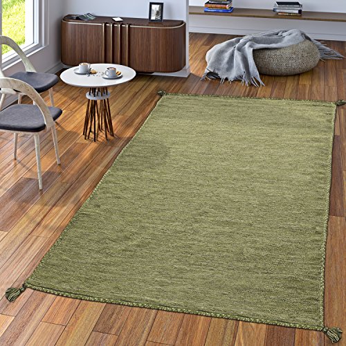 TT Home Handwebteppich Wohnzimmer Natur Webteppich Kelim Modern Baumwolle In Grün, Größe:60x110 cm von TT Home