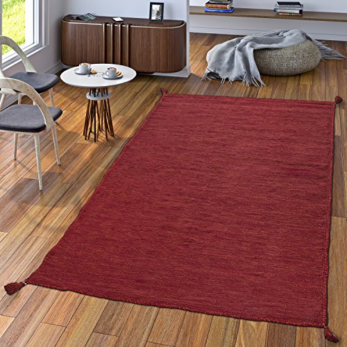 TT Home Handwebteppich Wohnzimmer Natur Webteppich Kelim Modern Baumwolle In Rot, Größe:80x150 cm von TT Home