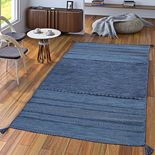 TT Home Handwebteppich Wohnzimmer Natur Webteppich Kelim Modern Baumwolle Streifen Blau, Größe:160x220 cm TT Home Handwebteppich Wohnzimmer Natur Webteppich Kelim Modern Baumwolle Streifen Blau, Größe:160x220 cm von TT Home