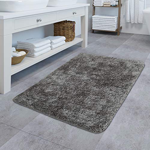 TT Home Hochflor Badematte Kuschelig Einfarbig rutschfest Badezimmer Teppich Waschbar, Farbe: grau, Größe:40x55 cm von TT Home