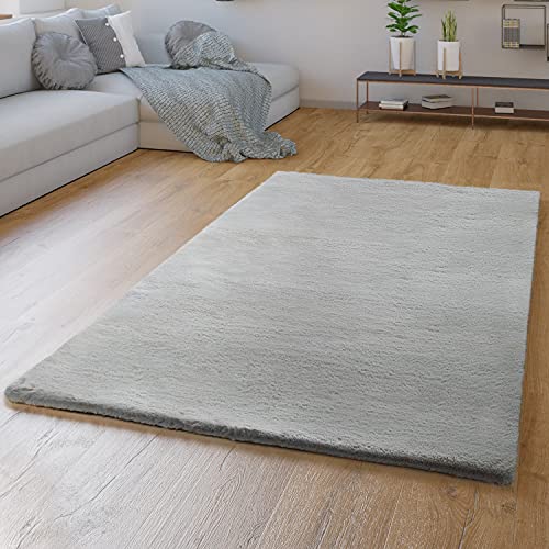 TT Home Wohnzimmer Teppich Hochflor Langflor Schlafzimmer Modern Plüschig Unifarben, Farbe: Grau 5, Größe:200x290 cm von TT Home