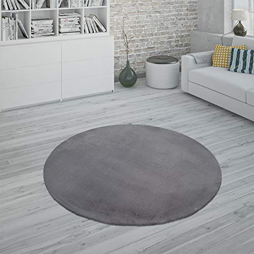 TT Home Hochflor Teppich Wohnzimmer Kunstfell Softes Kaninchenfell Imitat In Dunkelgrau, Größe:120 cm Rund von TT Home