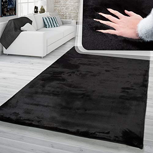 TT Home Hochflor Teppich Wohnzimmer Kunstfell Super Softes Kaninchenfell Imitat Schwarz, Größe:Ø 200 cm Rund von TT Home