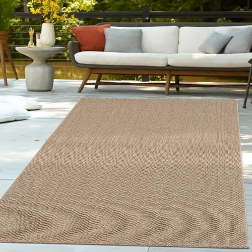 TT Home In- und Outdoor Loop Teppich Modern Robust Wetterfest Für Terrasse Wohnzimmer Küche Einfarbig Naturtöne Weiche Struktur, Größe:160x220 cm von TT Home