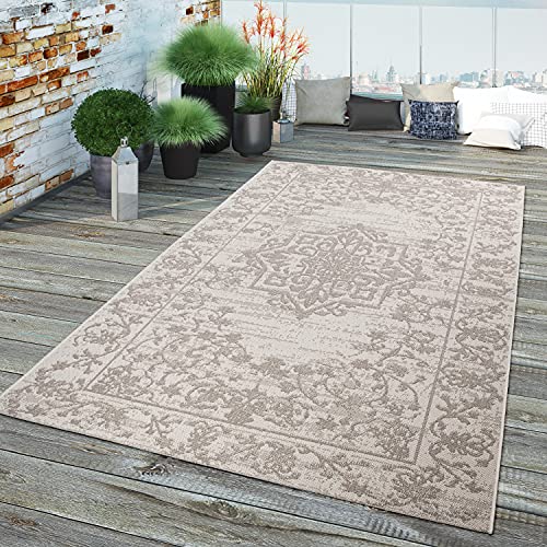 TT Home In-& Outdoor Teppich Terrasse Küchenteppich Modernes Mandala Muster Marokkanisch, Farbe: Beige Creme, Größe:80x150 cm von TT Home