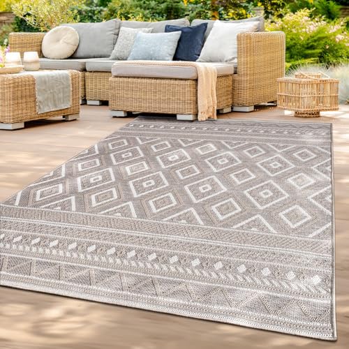 TT Home In-& Outdoor Teppich Wetterfest Balkon Küche Wohnzimmer Boho Rauten Design, Farbe: Sand, Größe:80x250 cm TT Home In-& Outdoor Teppich Wetterfest Balkon Küche Wohnzimmer Boho Rauten Design, Farbe: Sand, Größe:80x250 cm von TT Home