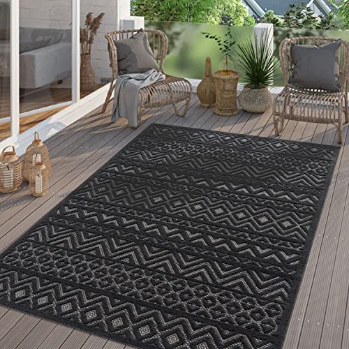 TT Home In-& Outdoor Teppich Wetterfest Balkon Küche Wohnzimmer Boho Skandi Design, Farbe: Dunkelgrau, Größe:120x160 cm von TT Home
