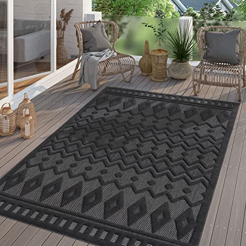 TT Home In-& Outdoor Teppich Wetterfest Balkon Küche Wohnzimmer Boho Skandi Design, Farbe: Dunkelgrau 3, Größe:60x100 cm von TT Home