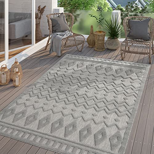 TT Home In-& Outdoor Teppich Wetterfest Balkon Küche Wohnzimmer Boho Skandi Design, Farbe: Grau 3, Größe:80x150 cm von TT Home